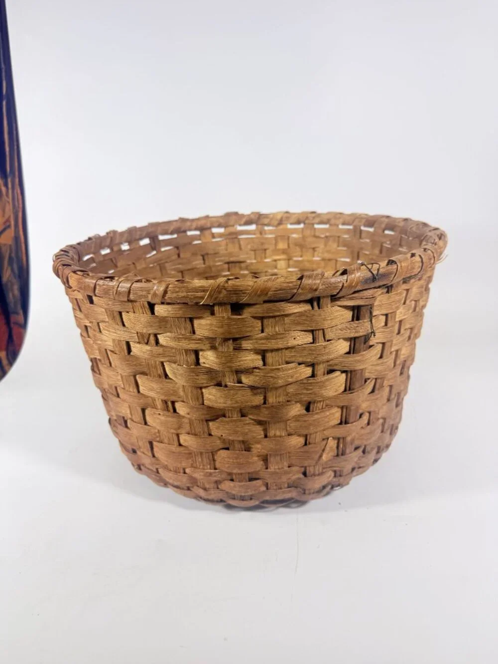 Basket Antique Splint Oak Woven Cotten Harvest Picking North Carolina Handmade